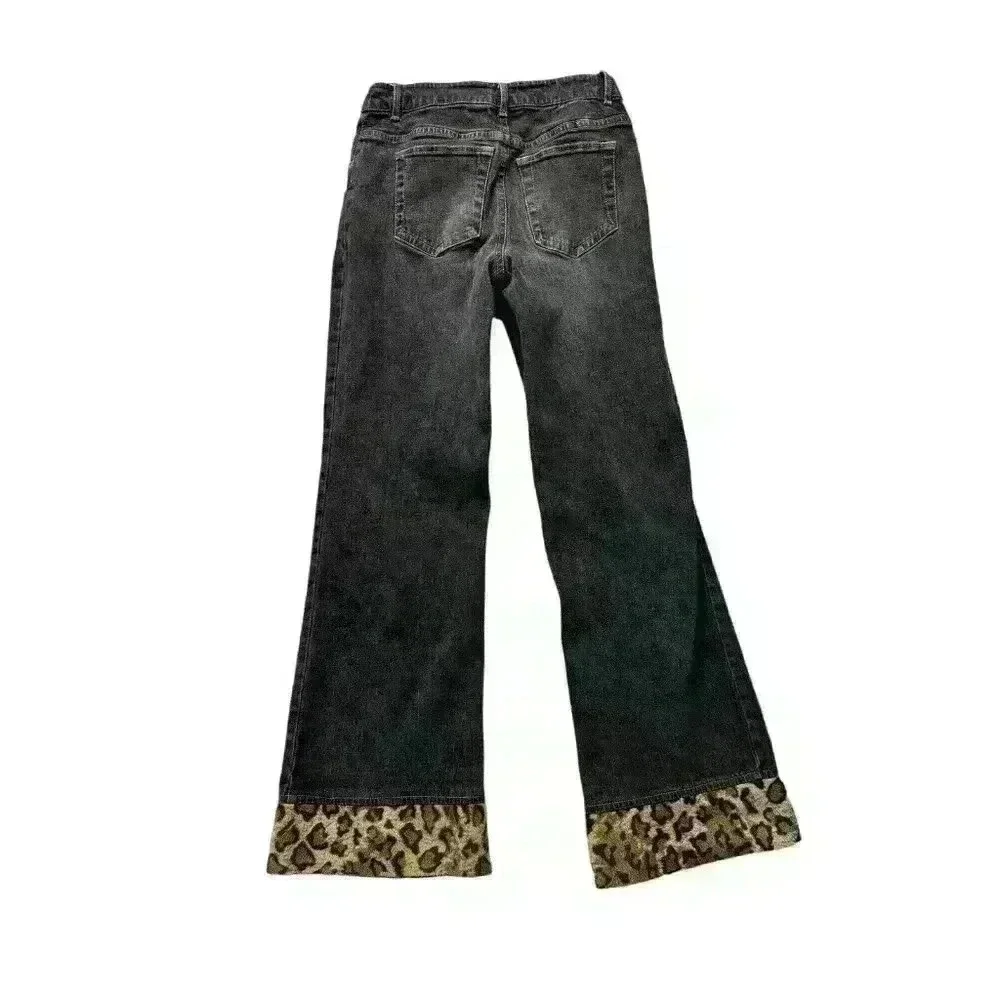 Children’s Place‎ Girls Size 12 Stretch Jeans With Flower And Leopard Hem Design